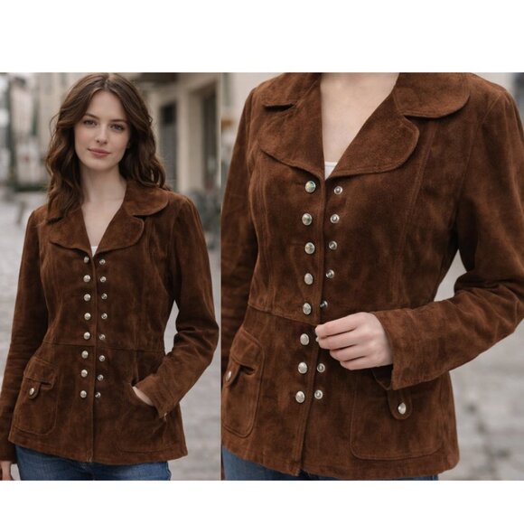 Quebec Leather garments Jackets & Blazers - Vintage Brown Suede Jacket Snap Front Retro Western Coat Women’s Medium